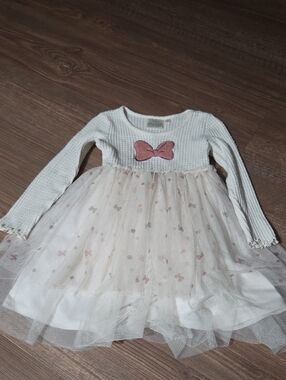 White & Pink Minnie Bow Tulle Kids Dress